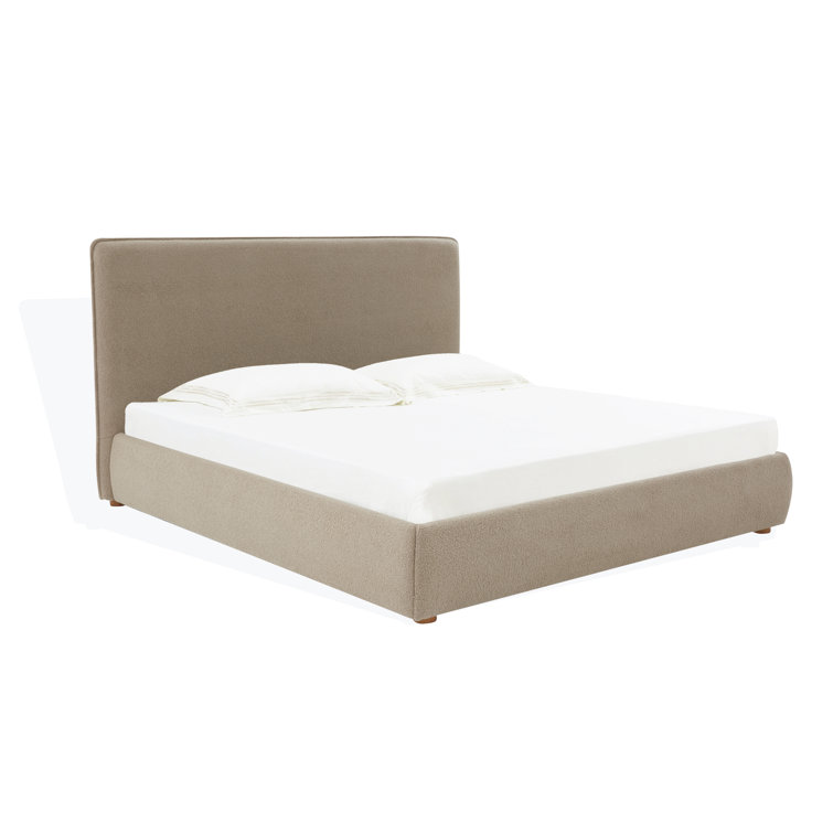 King Beige Linen Upholstered Bed with Birch Wood Frame