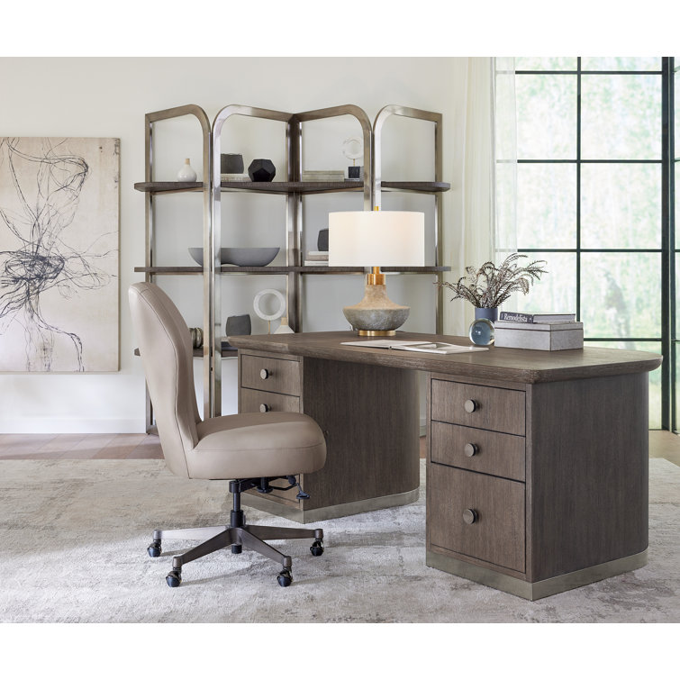 Modern Mink Solid Wood Executive Desk with Drawers and Filing Cabinet