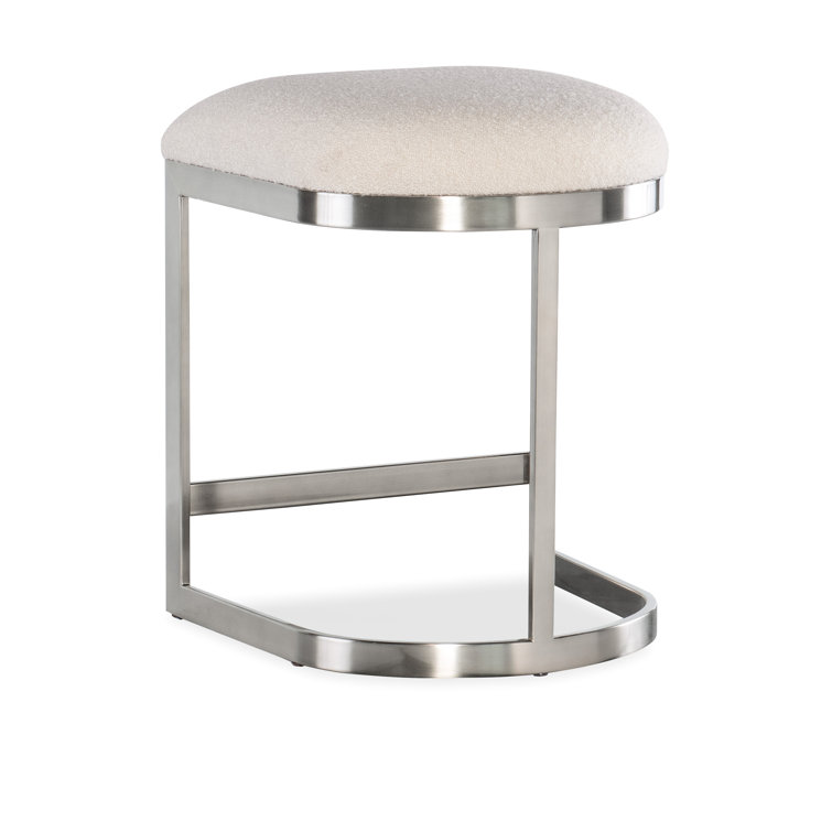 Cream Upholstered Backless Counter Stool with Metal Frame