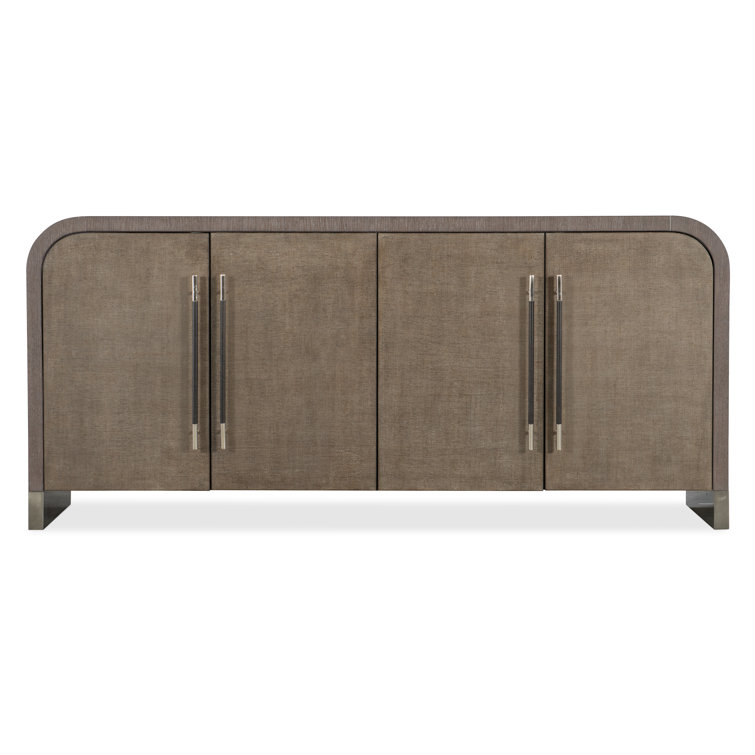 Modern Dark Brown Oak Veneer Sideboard with Metal Base