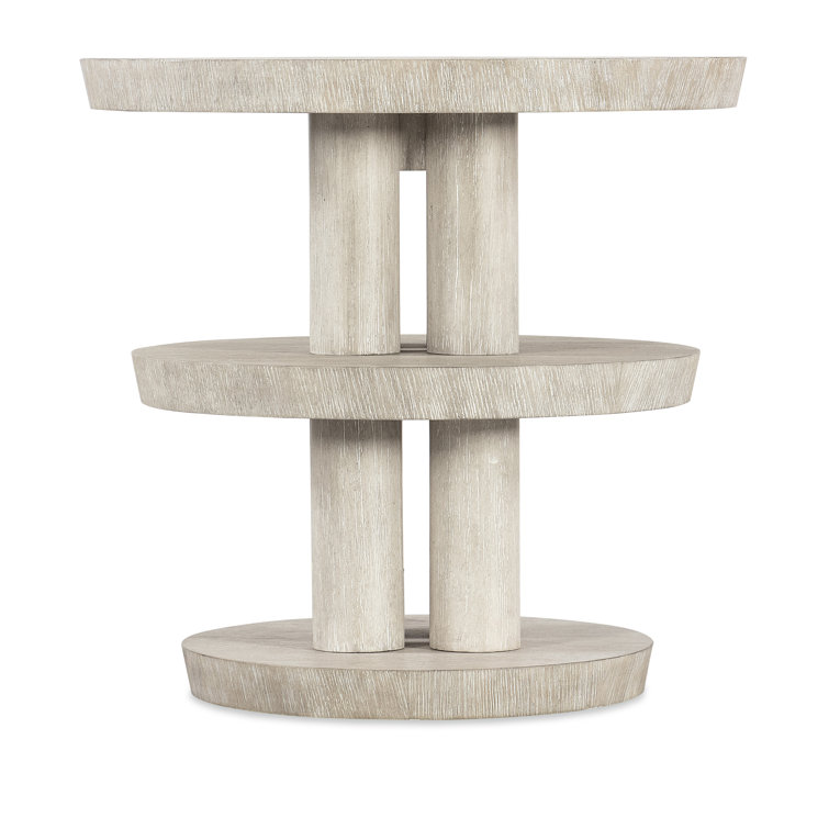 Modern Brown Round Wood and Metal Side Table