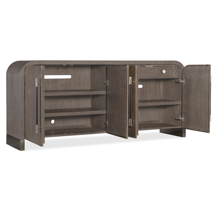 Modern Dark Brown Oak Veneer Sideboard with Metal Base