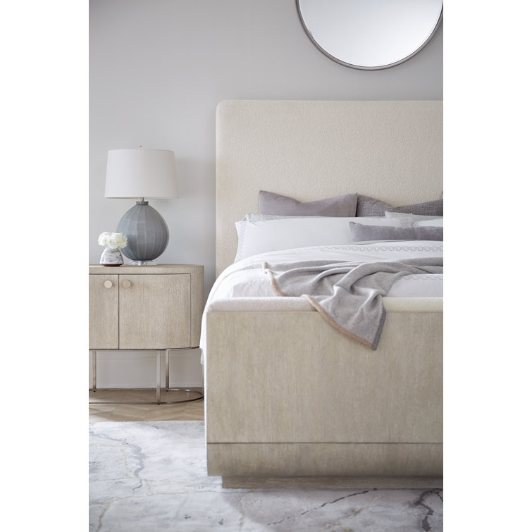 Light Brown Oak Veneer Oval Nightstand with Metal Base