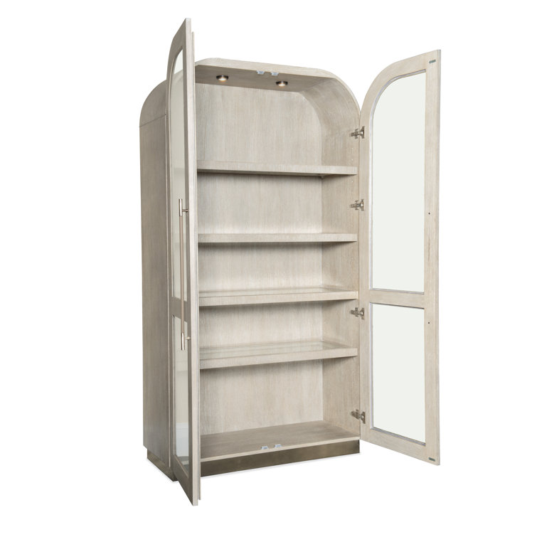 Diamond Finish Oak Veneer Lighted Display Cabinet