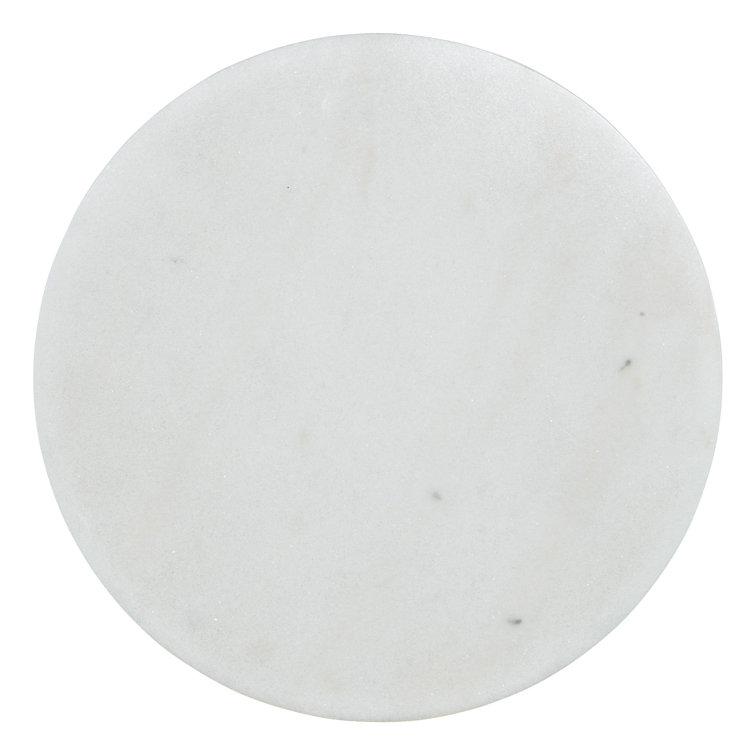 Modern Round White Marble and Oak End Table
