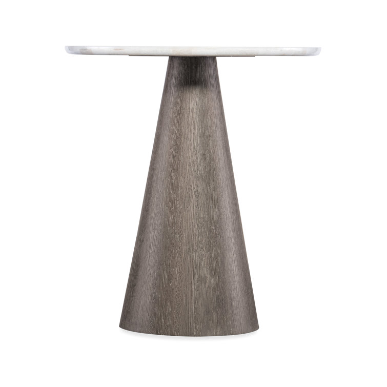 Modern Round White Marble and Oak End Table