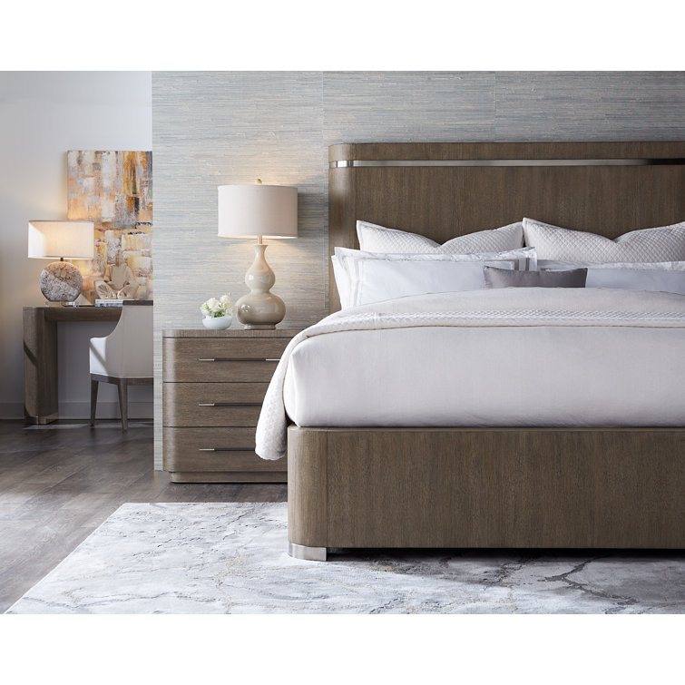 Modern Queen Dark Wood Upholstered Panel Bed with Storage