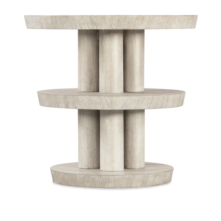 Modern Brown Round Wood and Metal Side Table