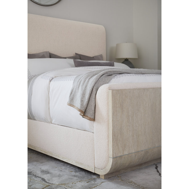 California King Light Wood Upholstered Bed with Storage Drawer