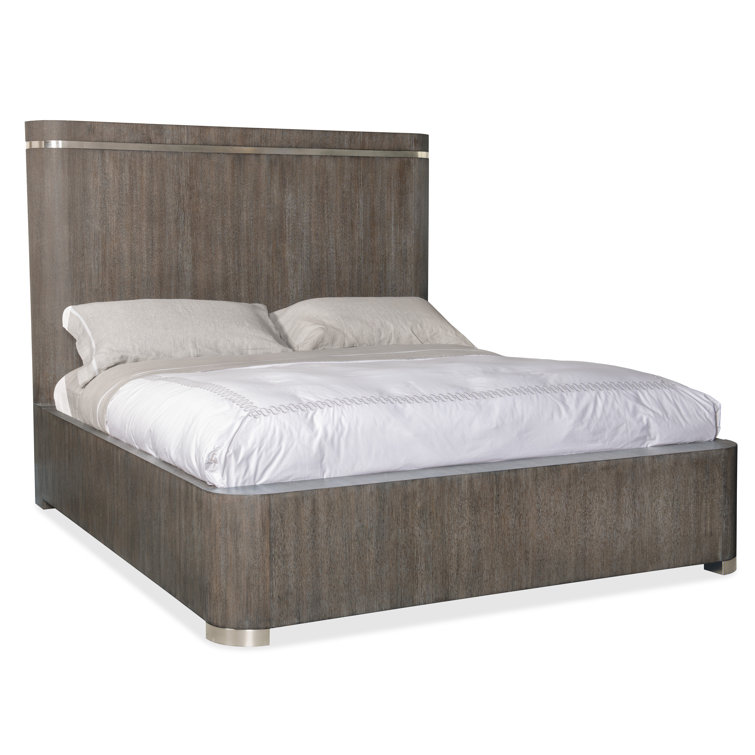 Modern Queen Dark Wood Upholstered Panel Bed with Storage
