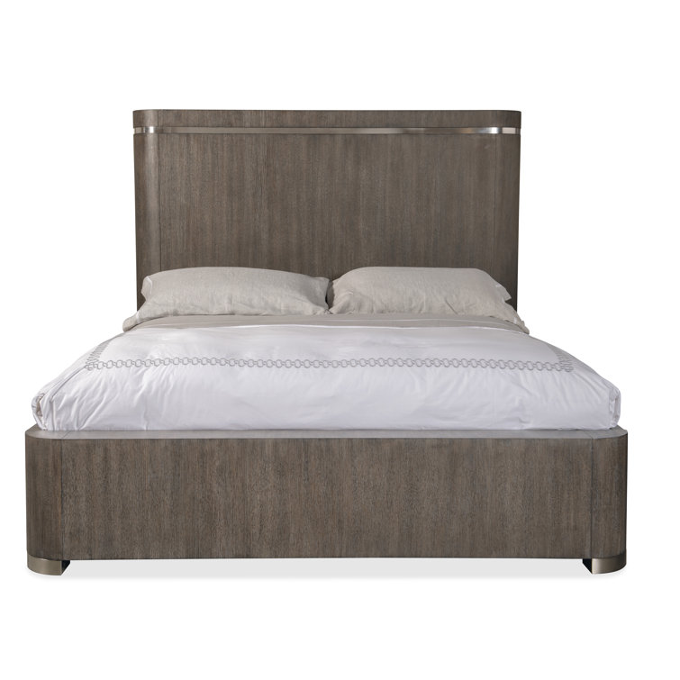 Modern Queen Dark Wood Upholstered Panel Bed with Storage