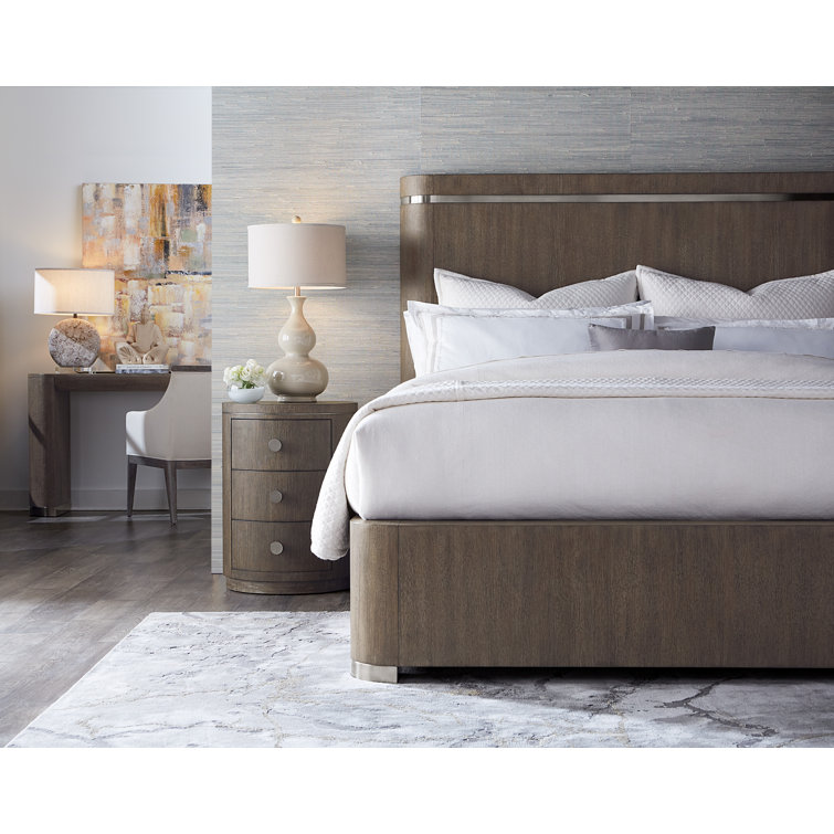 Modern Dark Brown Oak Veneer 3-Drawer Round Nightstand