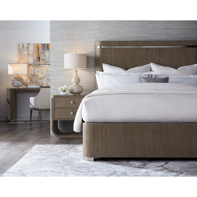 Modern Queen Dark Wood Upholstered Panel Bed with Storage