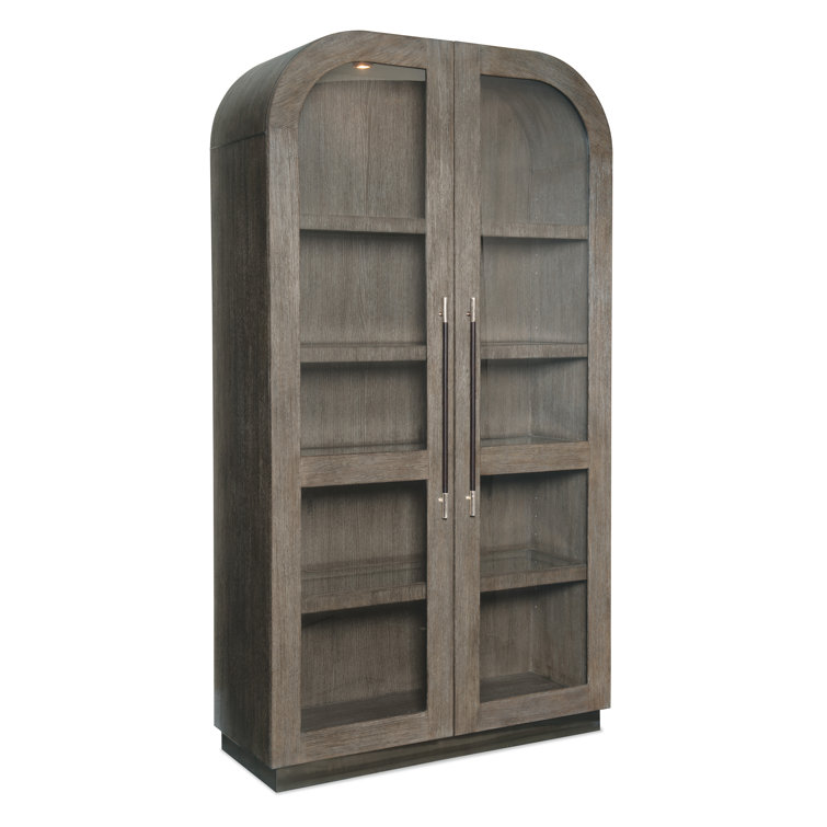 Mink Oak Veneer Lighted Display Cabinet with Metal Base