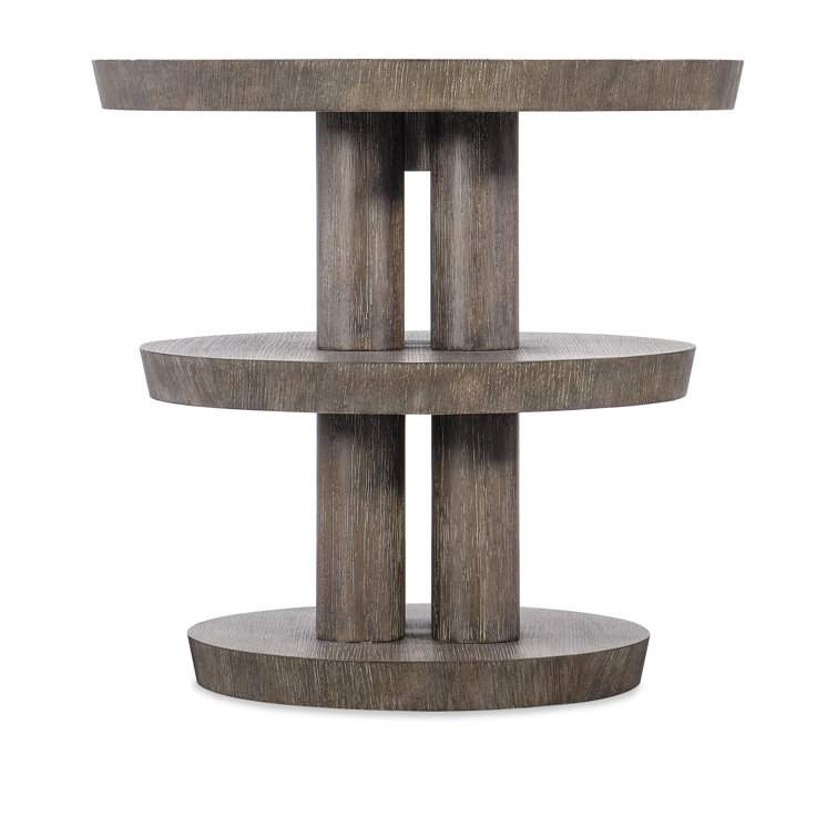 Mink Brown Round Wood and Metal End Table with Storage