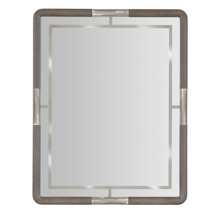 Modern Brown Wood and Leather Rectangular Wall Mirror