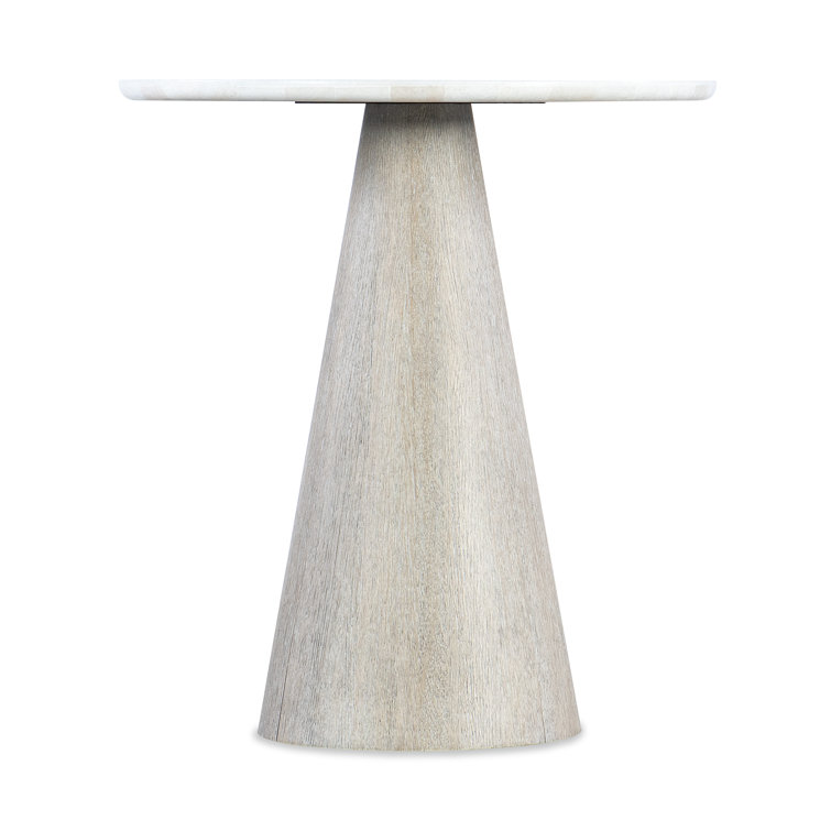 White Marble and Oak Round Accent Table