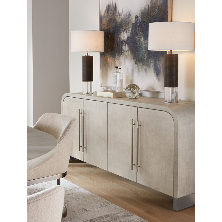 Modern 80'' Brown Oak Sideboard with Raffia Doors