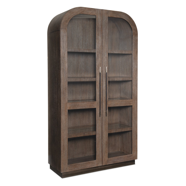 Mink Oak Veneer Lighted Display Cabinet with Metal Base