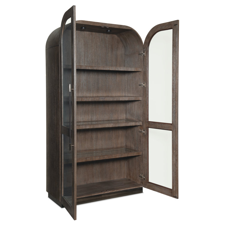 Mink Oak Veneer Lighted Display Cabinet with Metal Base