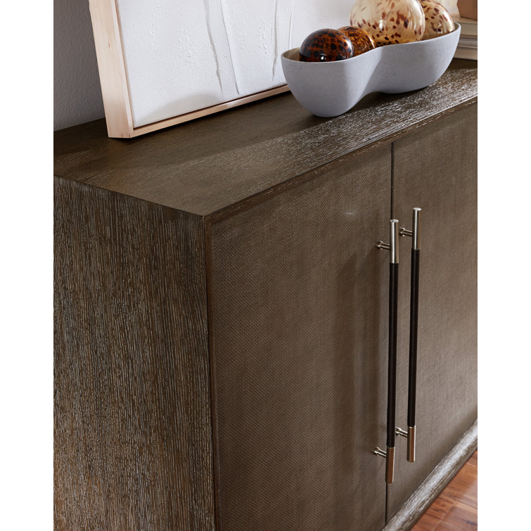 Mink Brown Oak Veneer Media Console with Cabinet