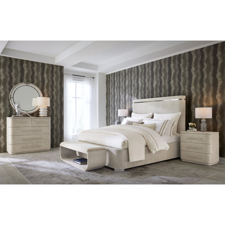 Modern Light Wood and Metal Round Wall Mirror