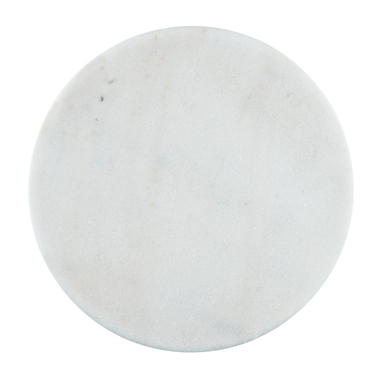 White Marble and Oak Round Accent Table
