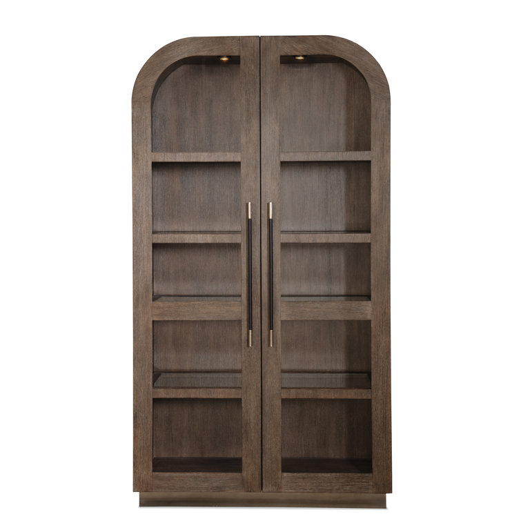 Mink Oak Veneer Lighted Display Cabinet with Metal Base
