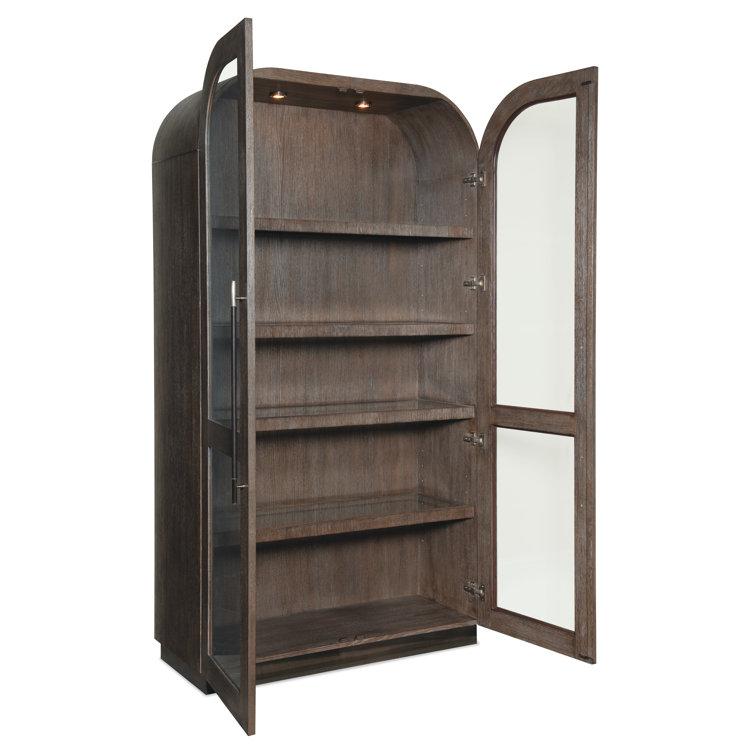 Mink Oak Veneer Lighted Display Cabinet with Metal Base