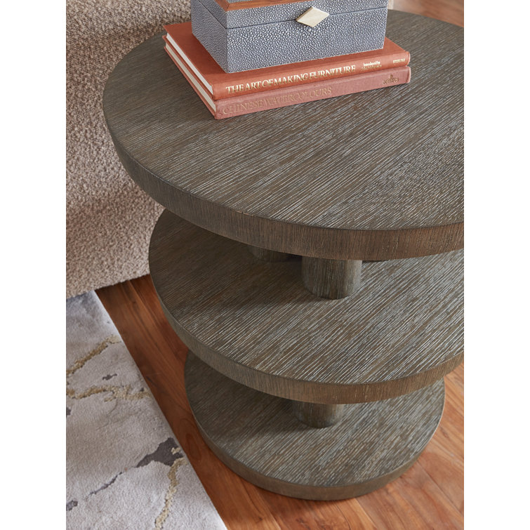 Mink Brown Round Wood and Metal End Table with Storage