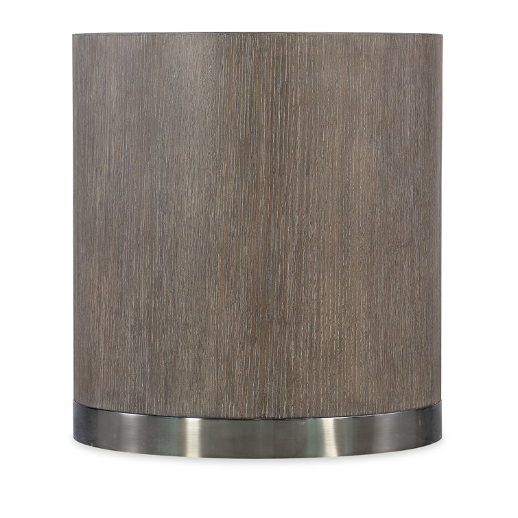 Mink Brown Round Wood and Metal End Table with Storage