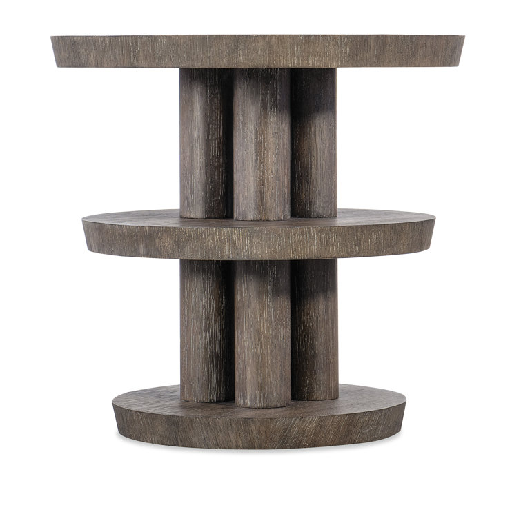Mink Brown Round Wood and Metal End Table with Storage