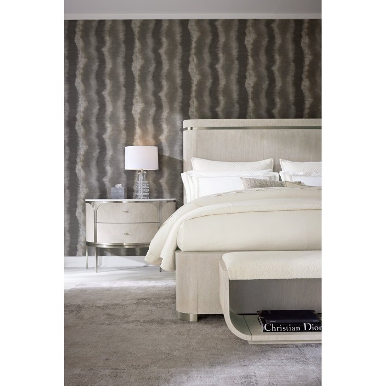 Modern Light Wood and Metal 2-Drawer Nightstand with Marble Top