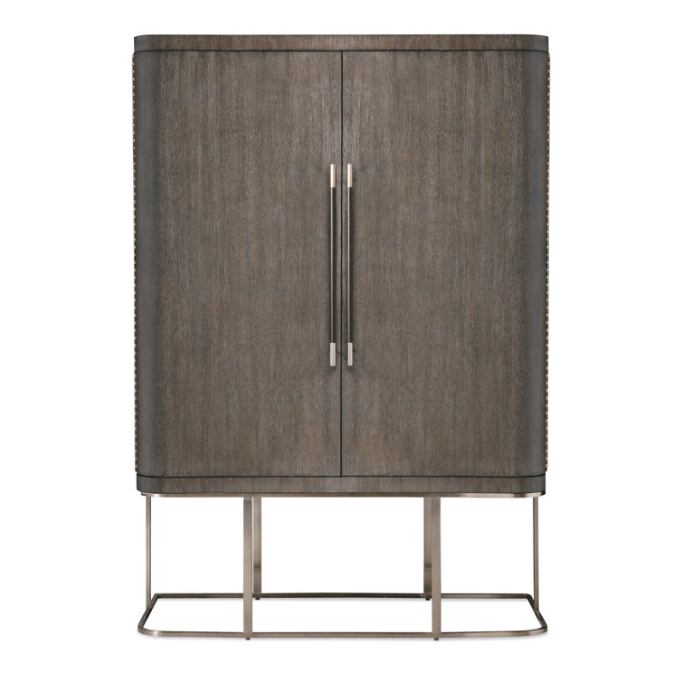 Mink Brown Oak Veneer 2-Door Armoire with Mirror