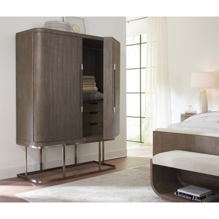 Mink Brown Oak Veneer 2-Door Armoire with Mirror