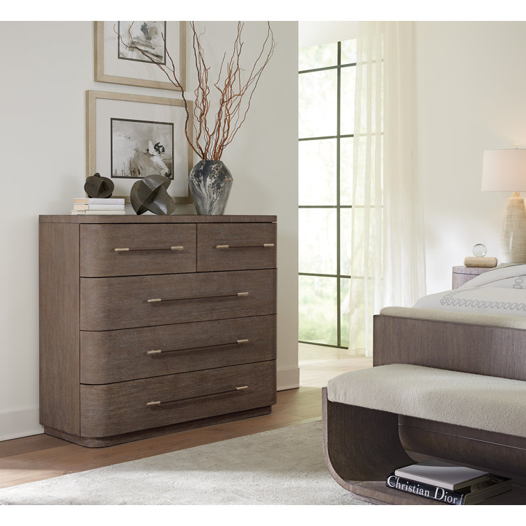 Mid-Century Modern Mink Oak Veneer 5-Drawer Dresser