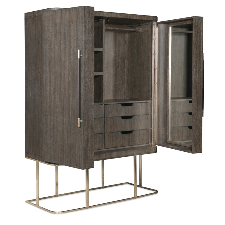 Mink Brown Oak Veneer 2-Door Armoire with Mirror
