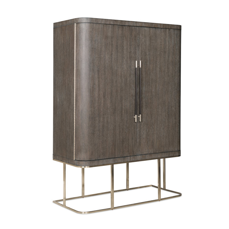 Mink Brown Oak Veneer 2-Door Armoire with Mirror