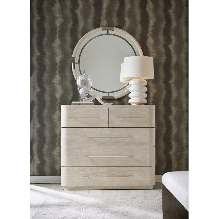 Modern Light Wood and Metal Round Wall Mirror