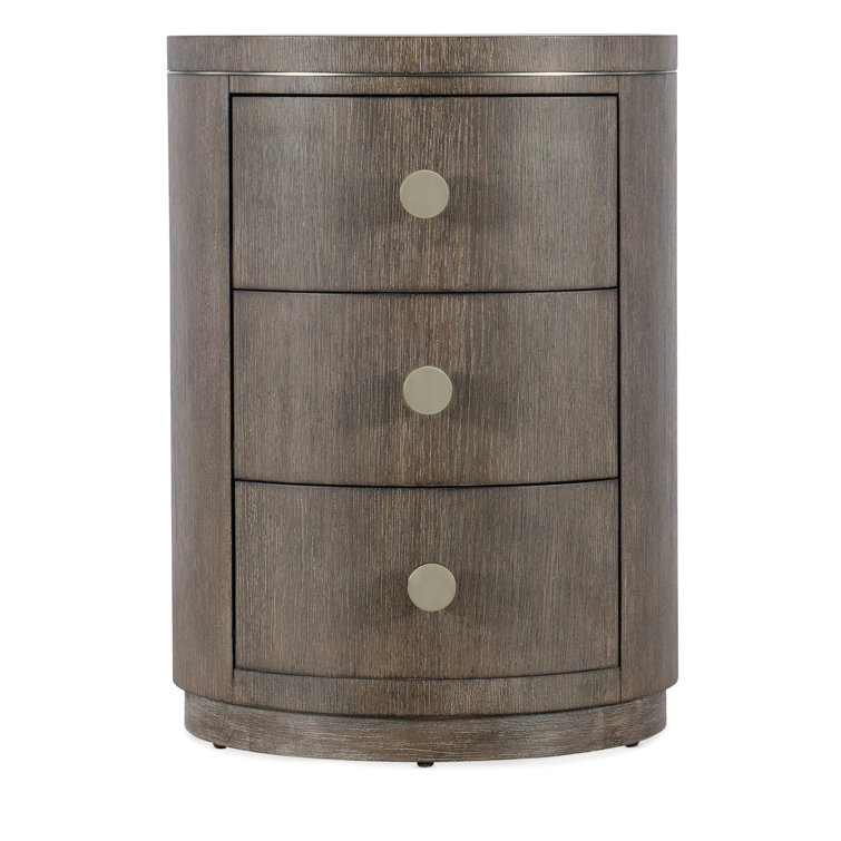 Modern Dark Brown Oak Veneer 3-Drawer Round Nightstand