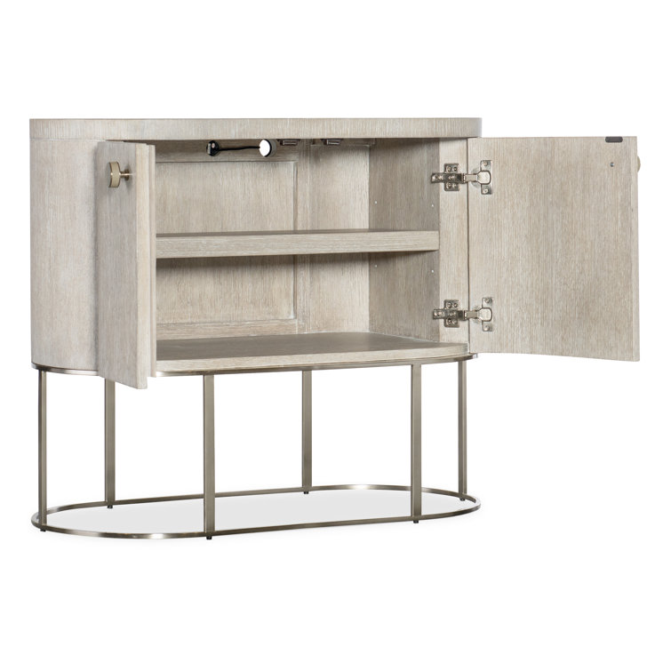 Light Brown Oak Veneer Oval Nightstand with Metal Base