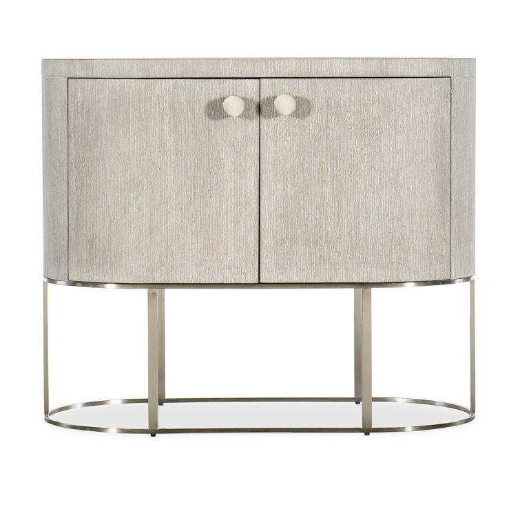 Light Brown Oak Veneer Oval Nightstand with Metal Base