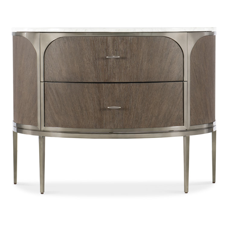 Modern Demilune 2-Drawer Nightstand with Marble Top