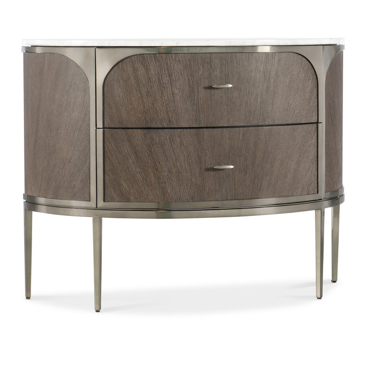 Modern Demilune 2-Drawer Nightstand with Marble Top