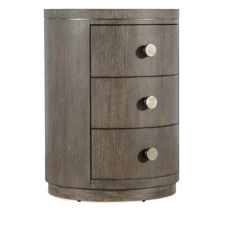Modern Dark Brown Oak Veneer 3-Drawer Round Nightstand