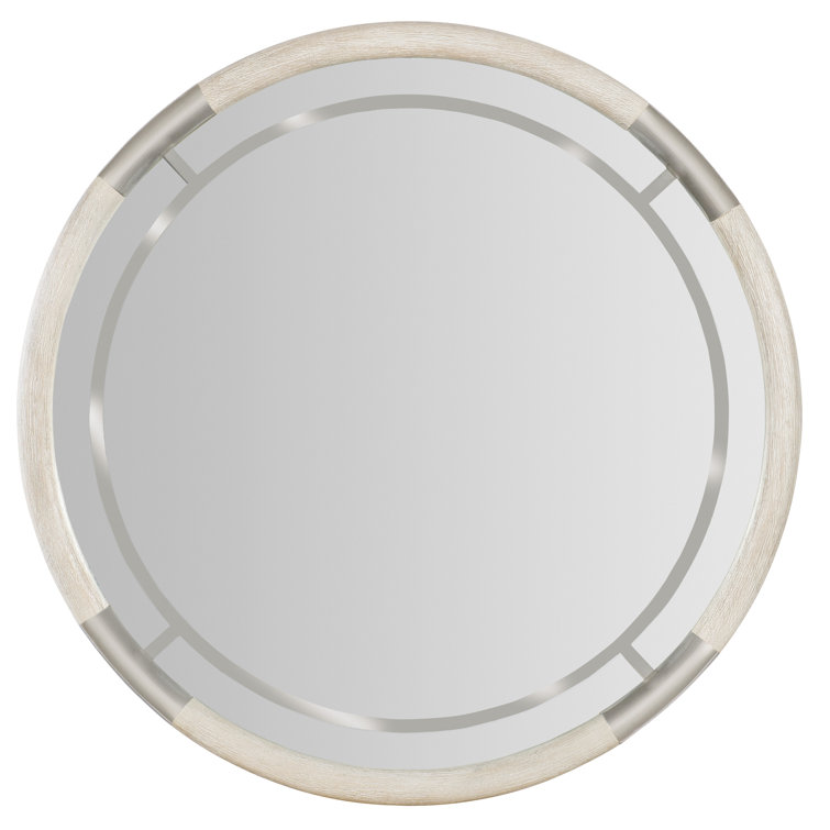 Modern Light Wood and Metal Round Wall Mirror
