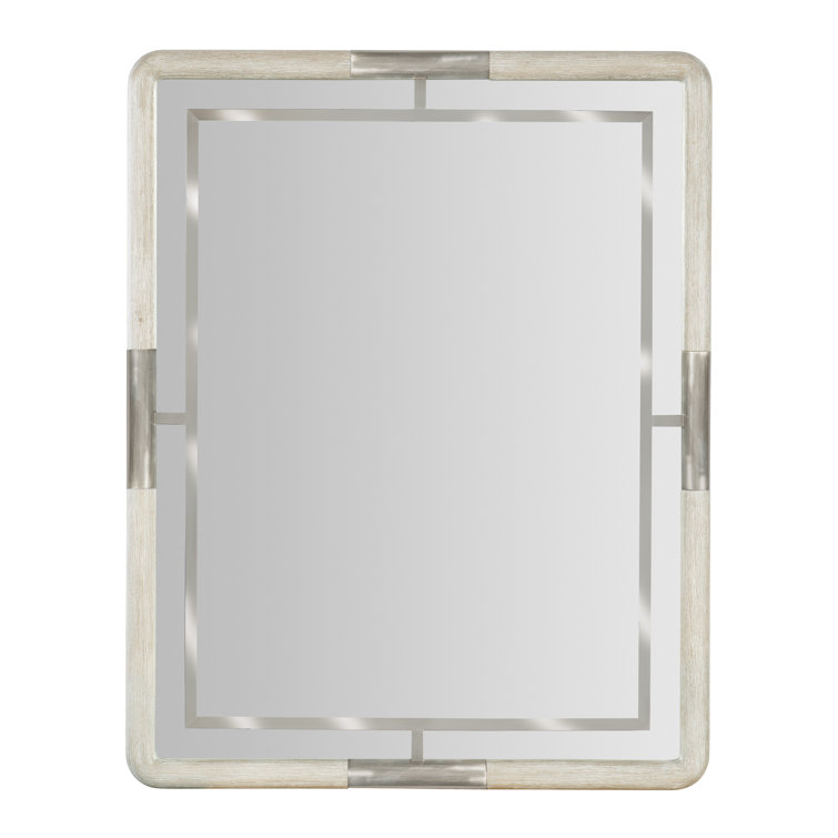 Modern Light Wood and Pewter Rectangular Wall Mirror