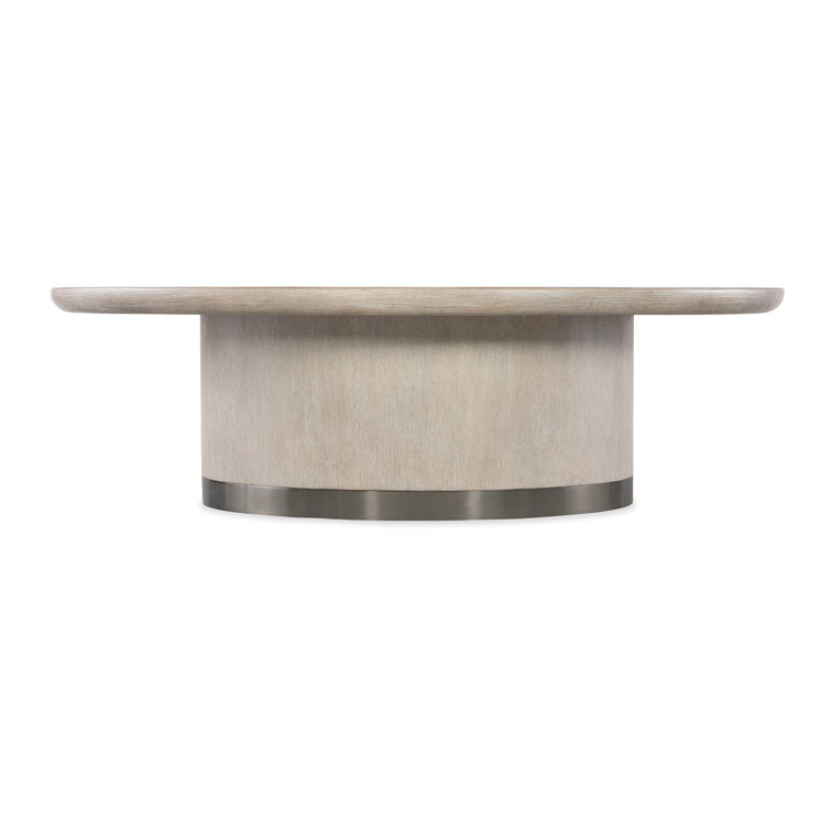 Round Brown Oak and Metal Cocktail Table with Storage