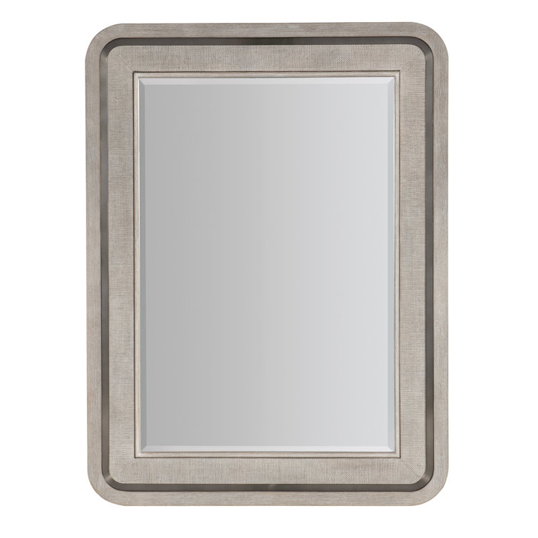Modern Light Wood and Raffia Rectangular Wall Mirror