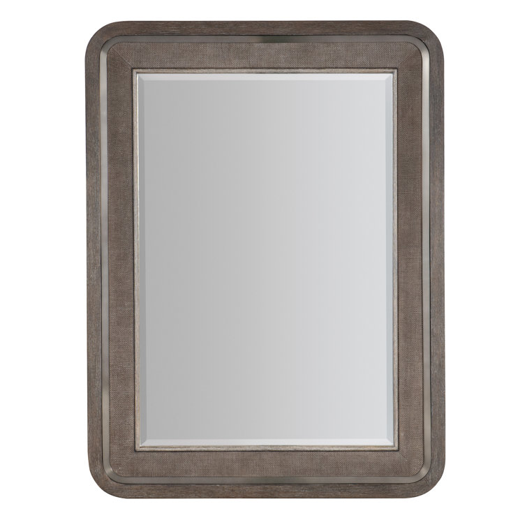Contemporary Brown Wood and Leather Rectangular Wall Mirror